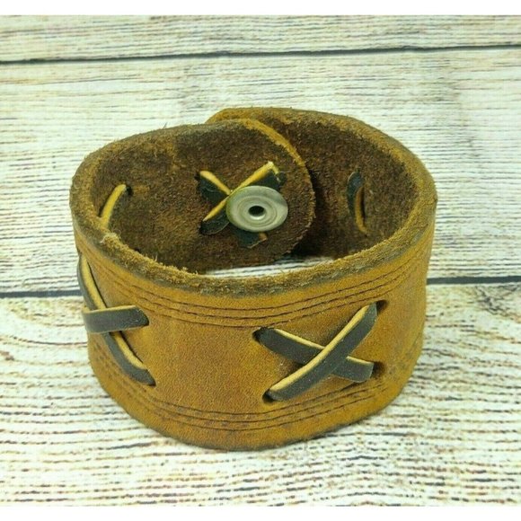 Cuff Leather Bracelet Handmade Boho Wristband Unisex Gift For Men and Women VTG - Picture 1 of 10